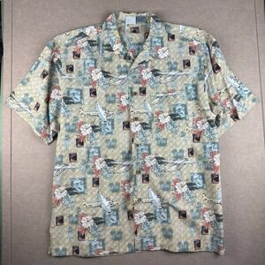 Vintage OP‎ Ocean Pacific Aloha Shirt Mens L Airplane Floral Hawaiian Cotton